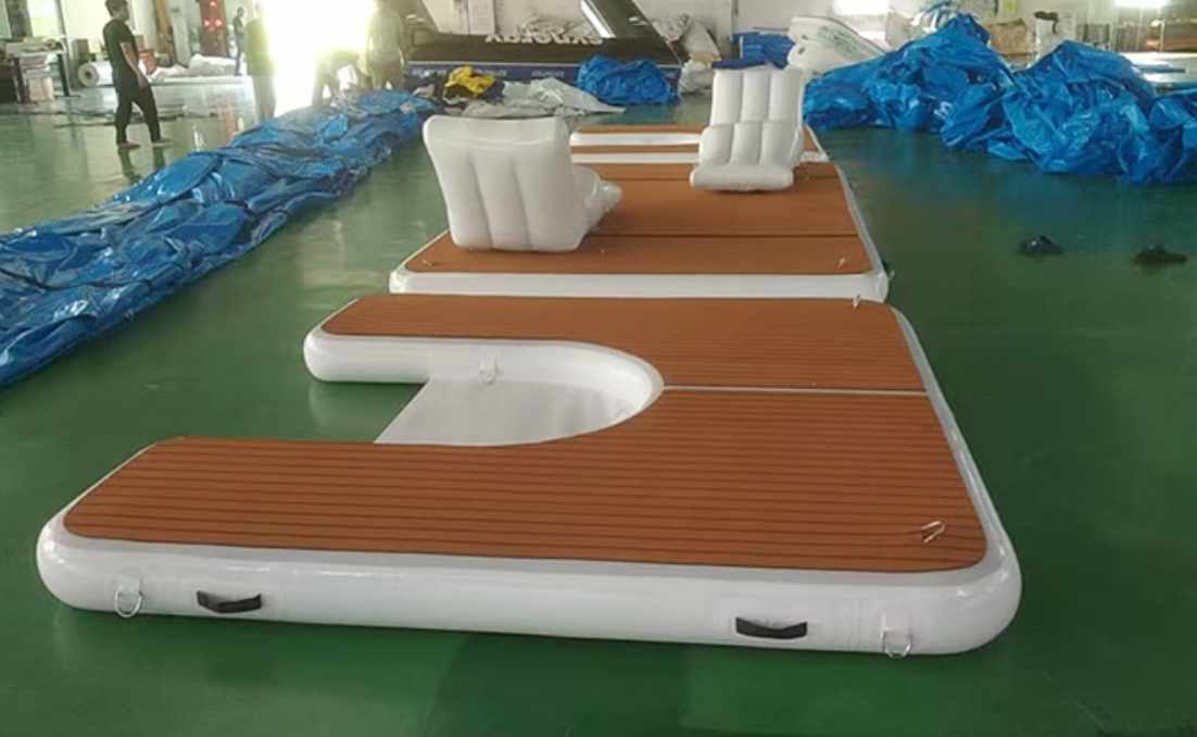 Drop stitch modular floating jet ski dock with floating dock parts