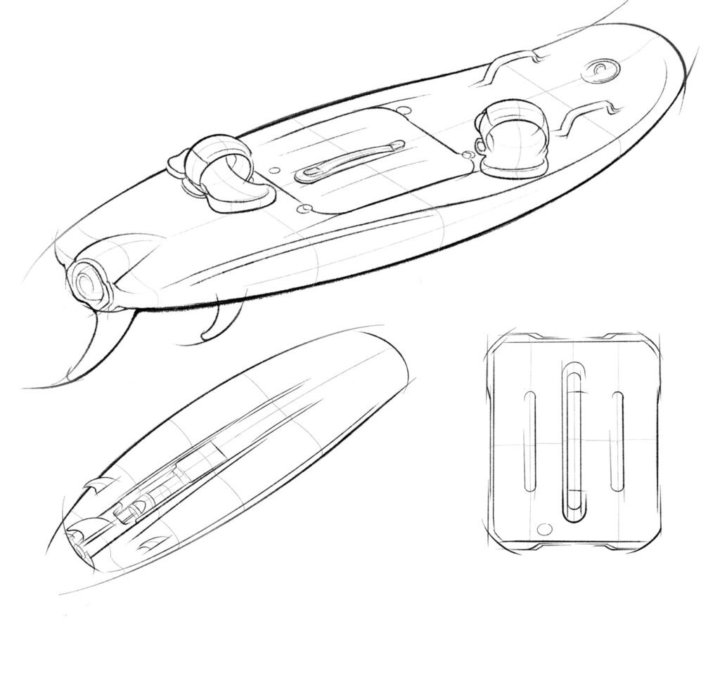 Streamlined design diagram of Xsea electric surfboard for hydrodynamic performance