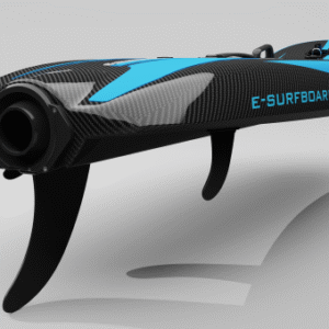 Electric surfboard with rechargeable battery cruising at high speed