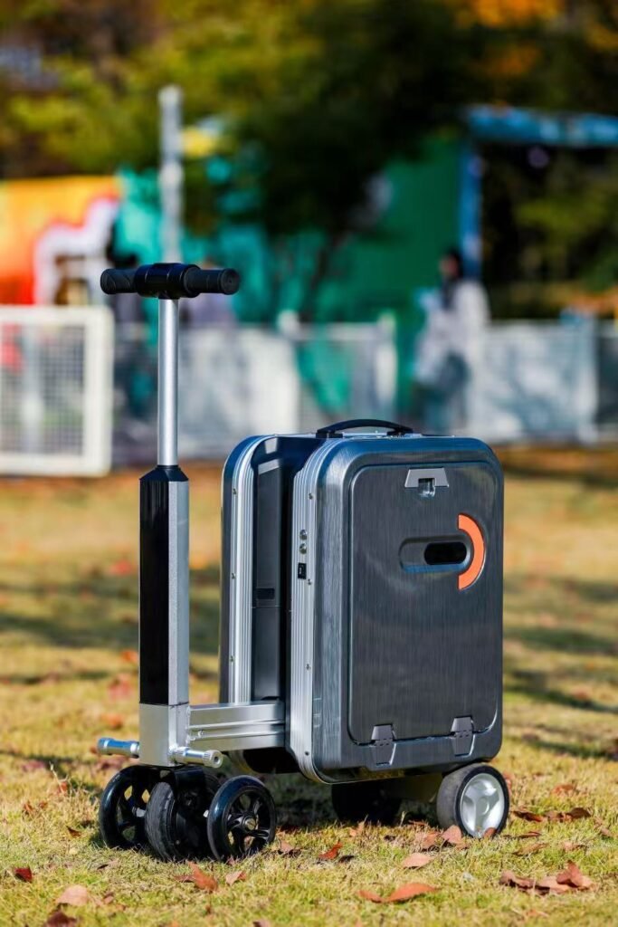Xsea electric luggage placed on green grass for outdoor travel convenience