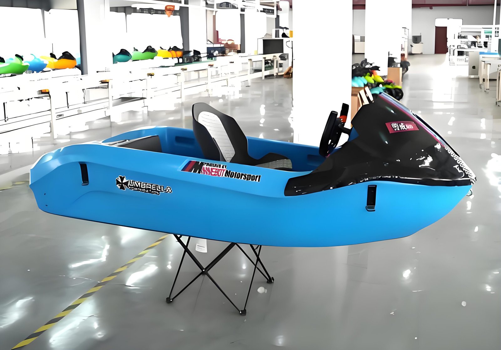 Electric water kart chassis staged for assembly in Xsea factory